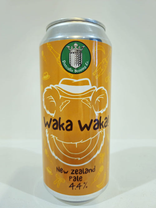 Beer can with 'Waka Waka' branding on a white background